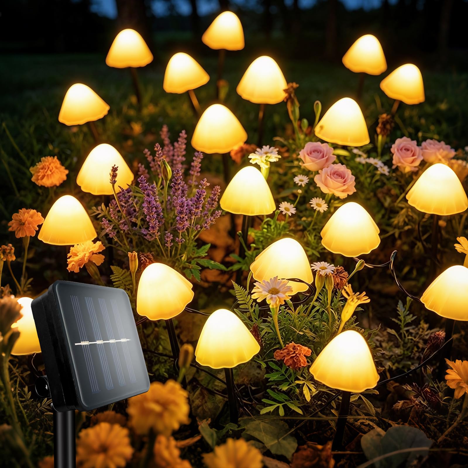 TOTHDATE Solar-Pilzleuchten 5M 20LED Warmweiss – 8 Modi Gartenbeleuchtung IP44