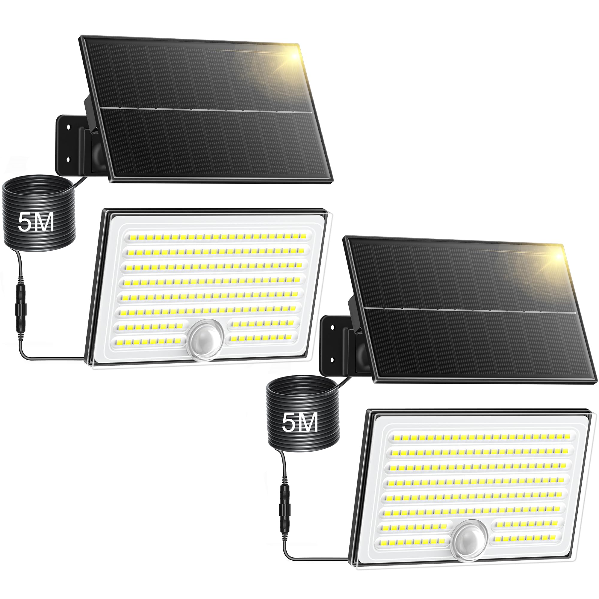 Giliwosy Solar-Aussenleuchte mit Bewegungsmelder & 5m Kabel – IP65 Aussenlicht für Garten & Haustür (2er-Set)