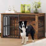 HEXCELEN Hundekäfig-Möbel 100 cm mit Schiebetür – 2-in-1 Hundebox & Beistelltisch Braun
