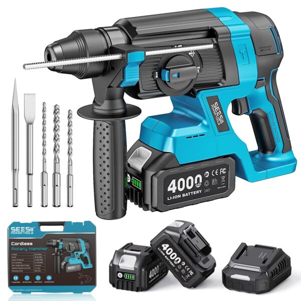 SEESII 18V Akku Bohrhammer 2.8J mit SDS Plus – 4-in-1 Schlagbohrmaschine für Beton & Renovierung