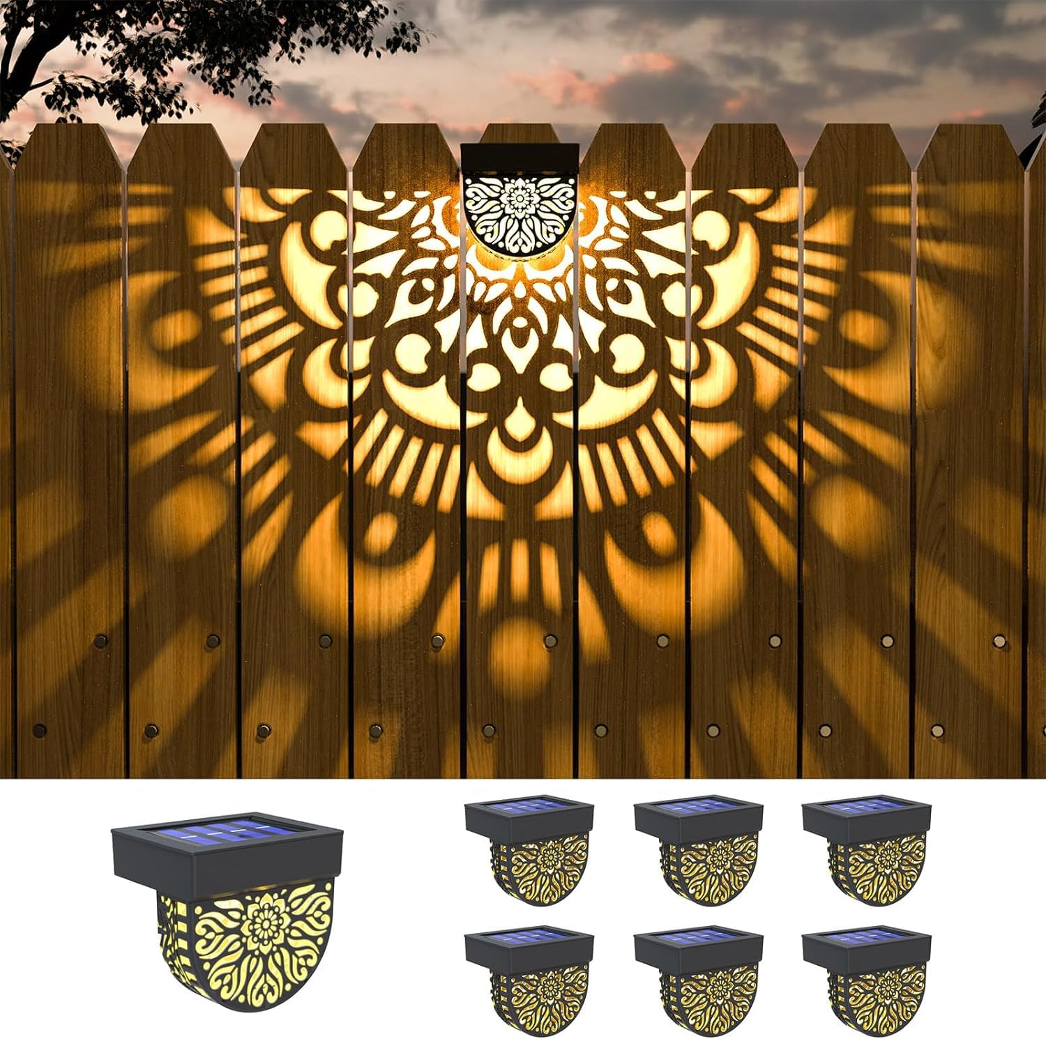 Lifeel Solarleuchten 6er Set – Dekorative LED Gartenlampen mit Mandala-Muster für aussen