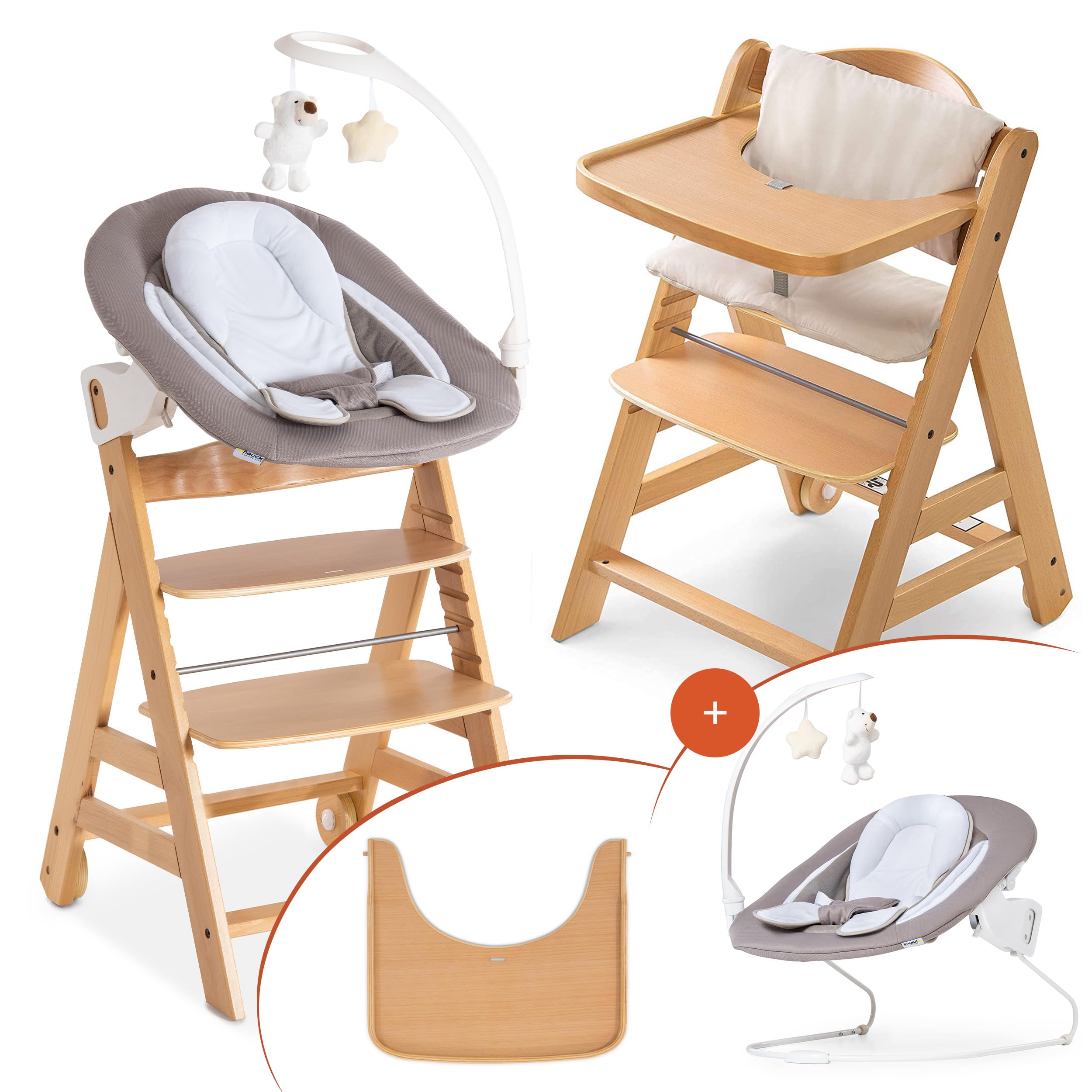 hauck Alpha Move Hochstuhl Newborn Set – 5in1 Mitwachsender Holzhochstuhl ab Geburt bis 90 kg