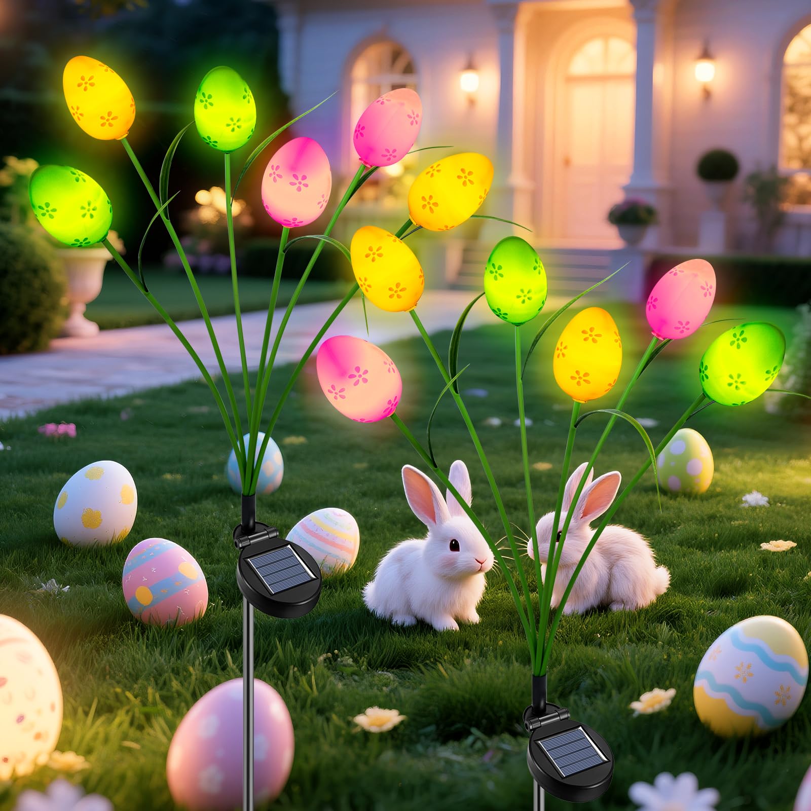 Ninonly Solar Oster Deko Eier – 2er Set mit 6 LED & 2 Modi für Garten & Balkon
