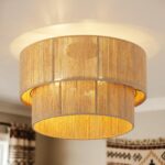 CALOKES Boho Deckenleuchte Ø45cm – 3-flammige Juteseil-Lampe mit Korb-Design