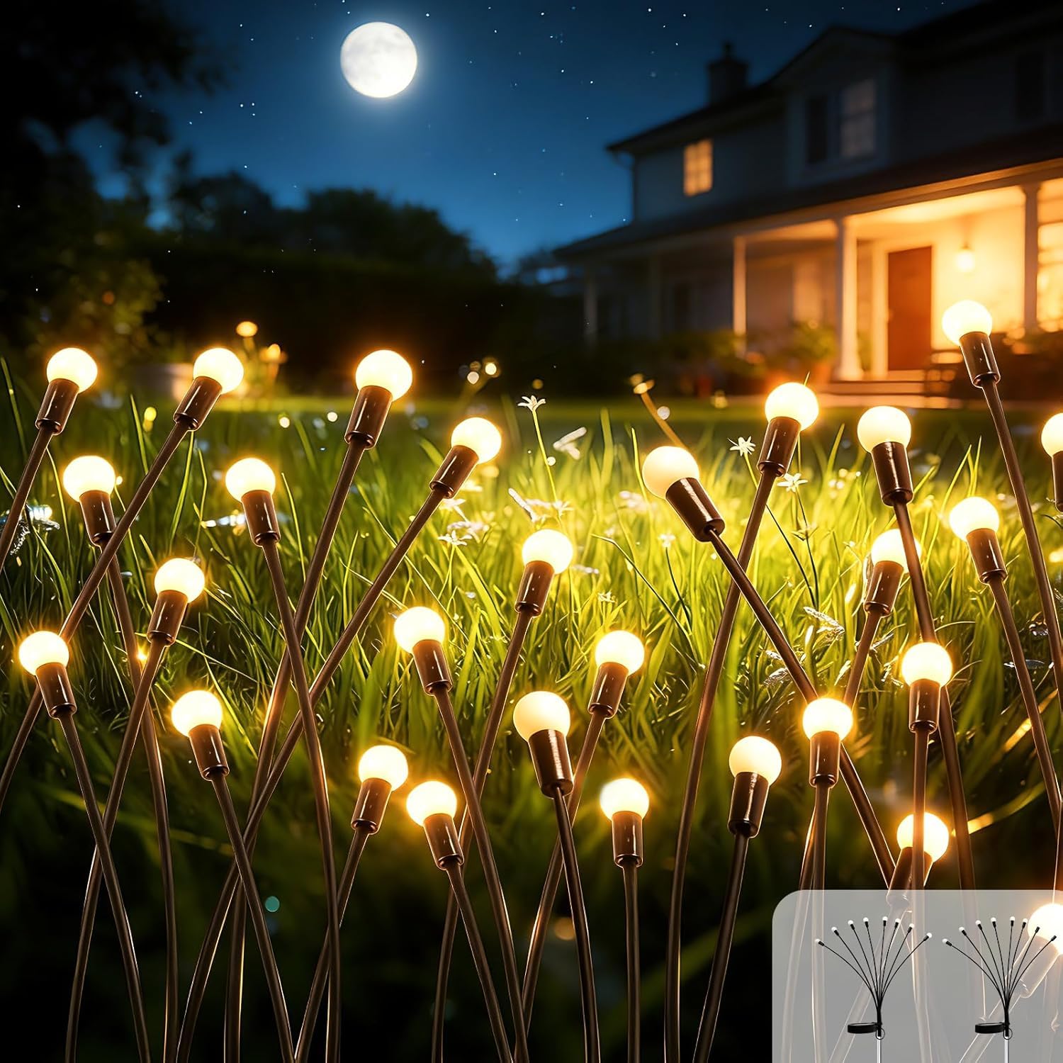 4er Set ICRGB Firefly Solarlampen – Schwingende LED-Gartenleuchten IP65 wasserdicht