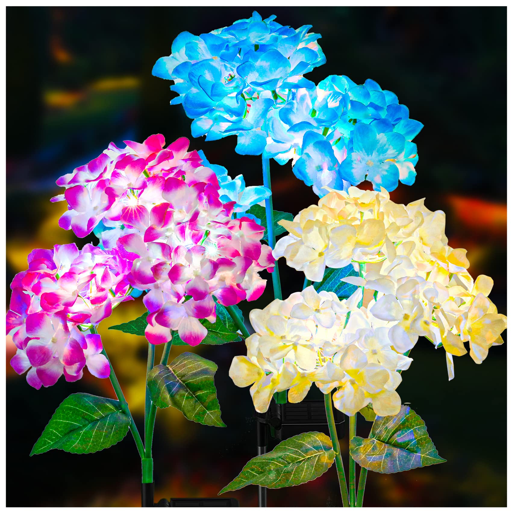 DooYard Solar Hortensie Gartenleuchten 3er Set – Farbwechsel & Zwei Lichtmodi