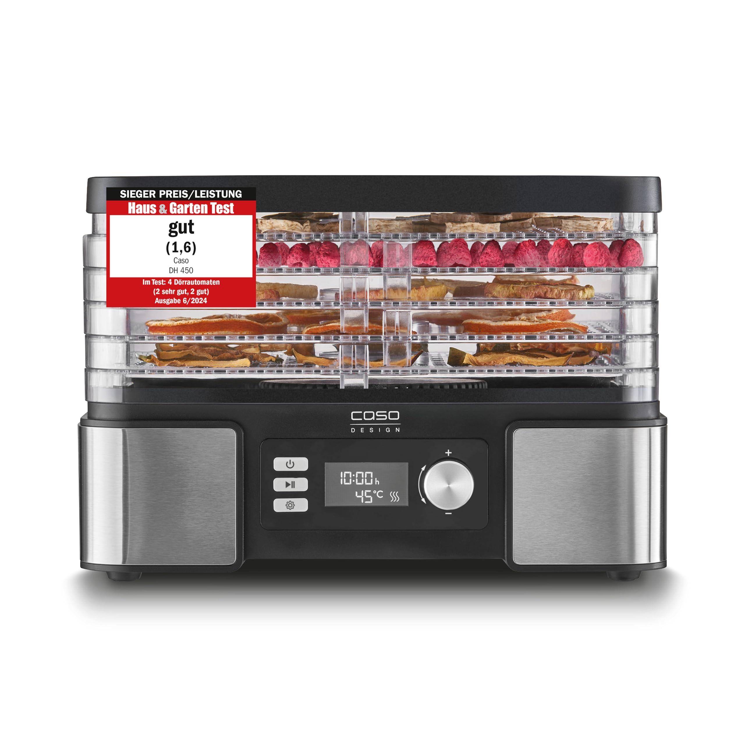 Caso DH 450 Dörrautomat – Testsieger mit 5 Ebenen, 30–70°C, Timer bis 48h