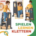 KIDIZ Lernturm 3-stufig höhenverstellbar mit Lernuhr – Montessori Tritthocker aus Kiefernholz – Bild 5