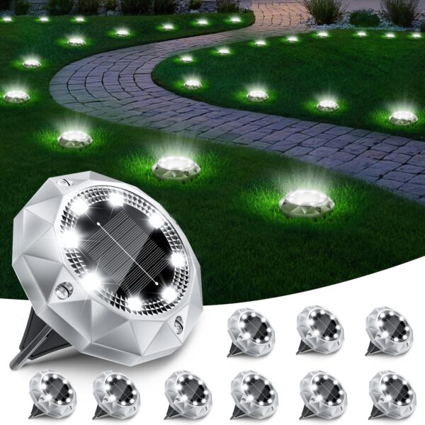 FIFlying Solar Bodenleuchten 10er Set mit 8 LED – Kaltweiss Gartenbeleuchtung für Aussen