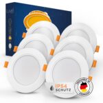 Luxari LED Einbaustrahler 6er Set 9W 230V – Flache Deckenstrahler IP54 3000K Warmweiss