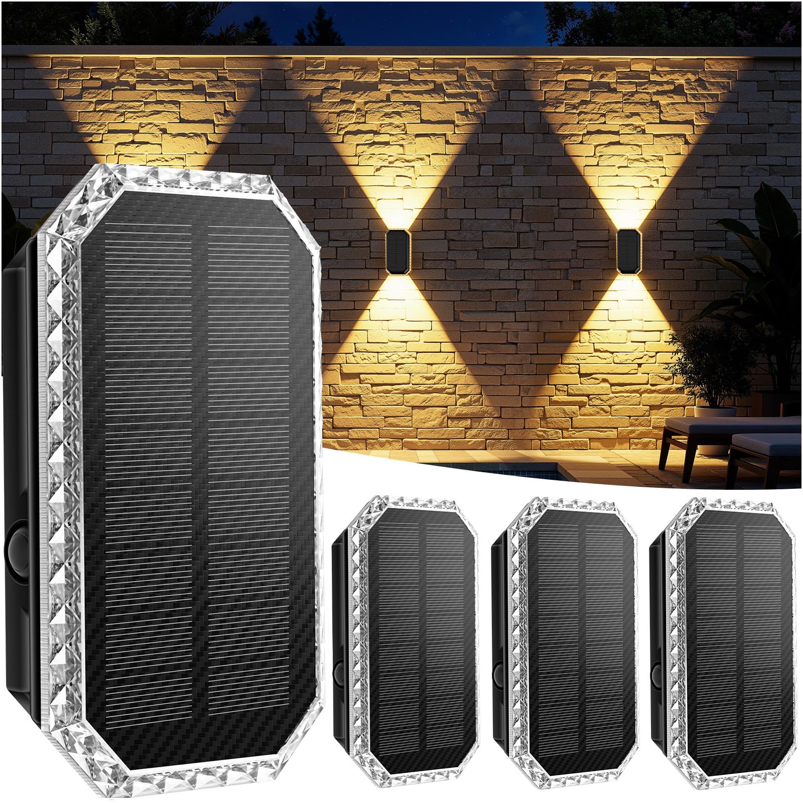 Giliwosy Solar Wandleuchte 4er Set – Up & Down Licht mit 3 Farbtemperaturen, IP65