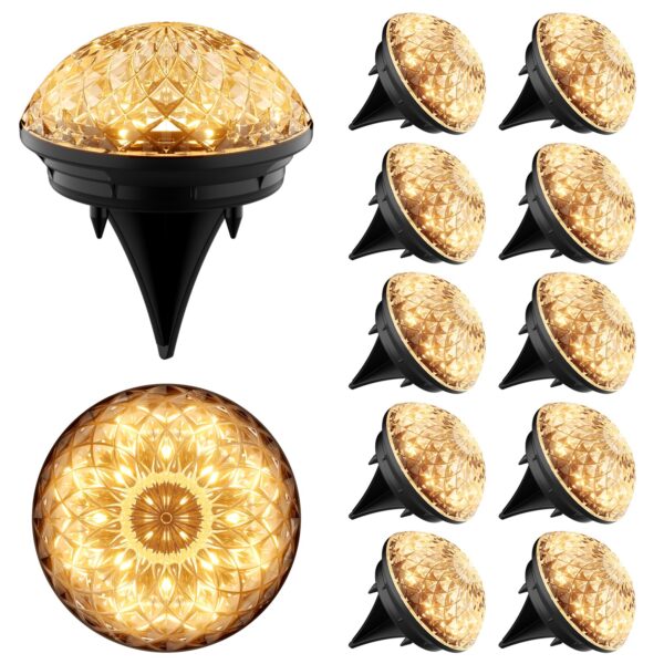 Shuniu Solar Bodenleuchten 12er Set mit 8 LEDs – Warmweiss Gartenbeleuchtung IP65