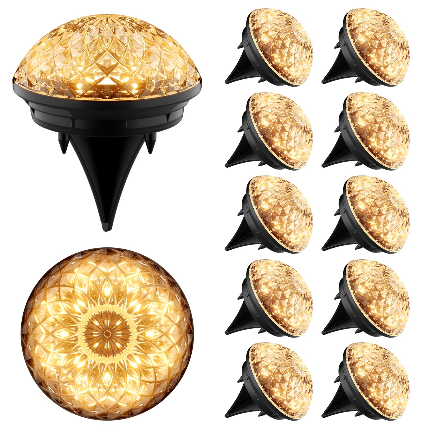 Shuniu Solar Bodenleuchten 12er Set mit 8 LEDs – Warmweiss Gartenbeleuchtung IP65