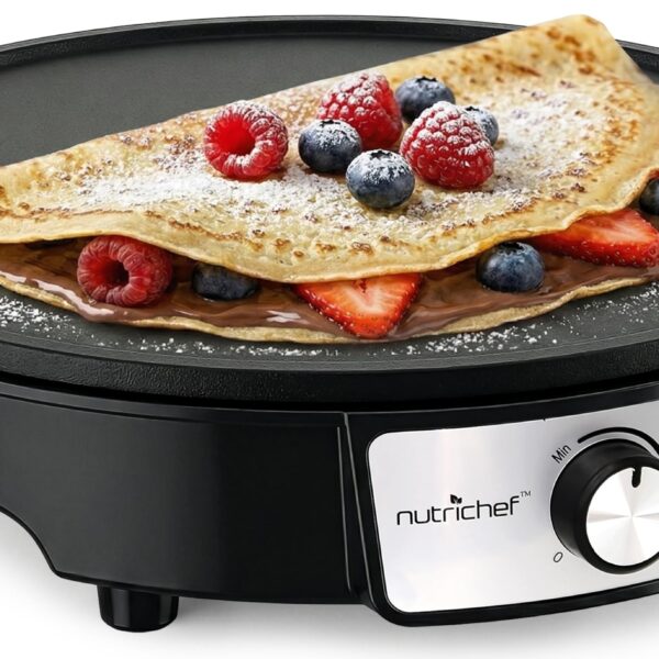 NutriChef Crepe Maker 30 cm elektrisch – Antihaft-Platte mit Temperaturregelung für perfekte Crepes