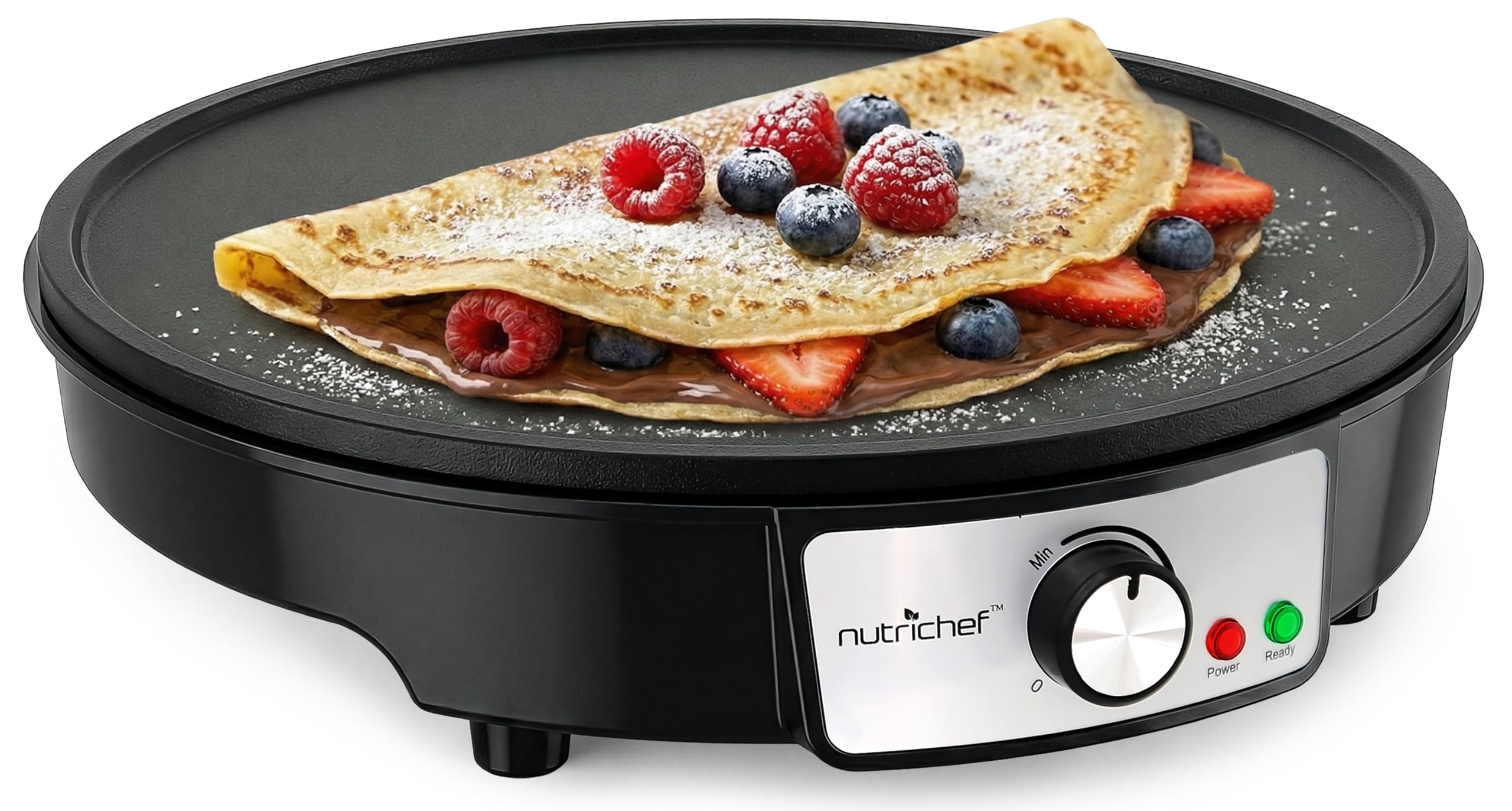 NutriChef Crepe Maker 30 cm elektrisch – Antihaft-Platte mit Temperaturregelung für perfekte Crepes