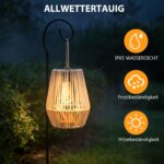 2er Set Rattan Solar Laternen für Aussen – Handgewebt mit IP65 Wasserdicht für Garten & Balkon – Bild 6