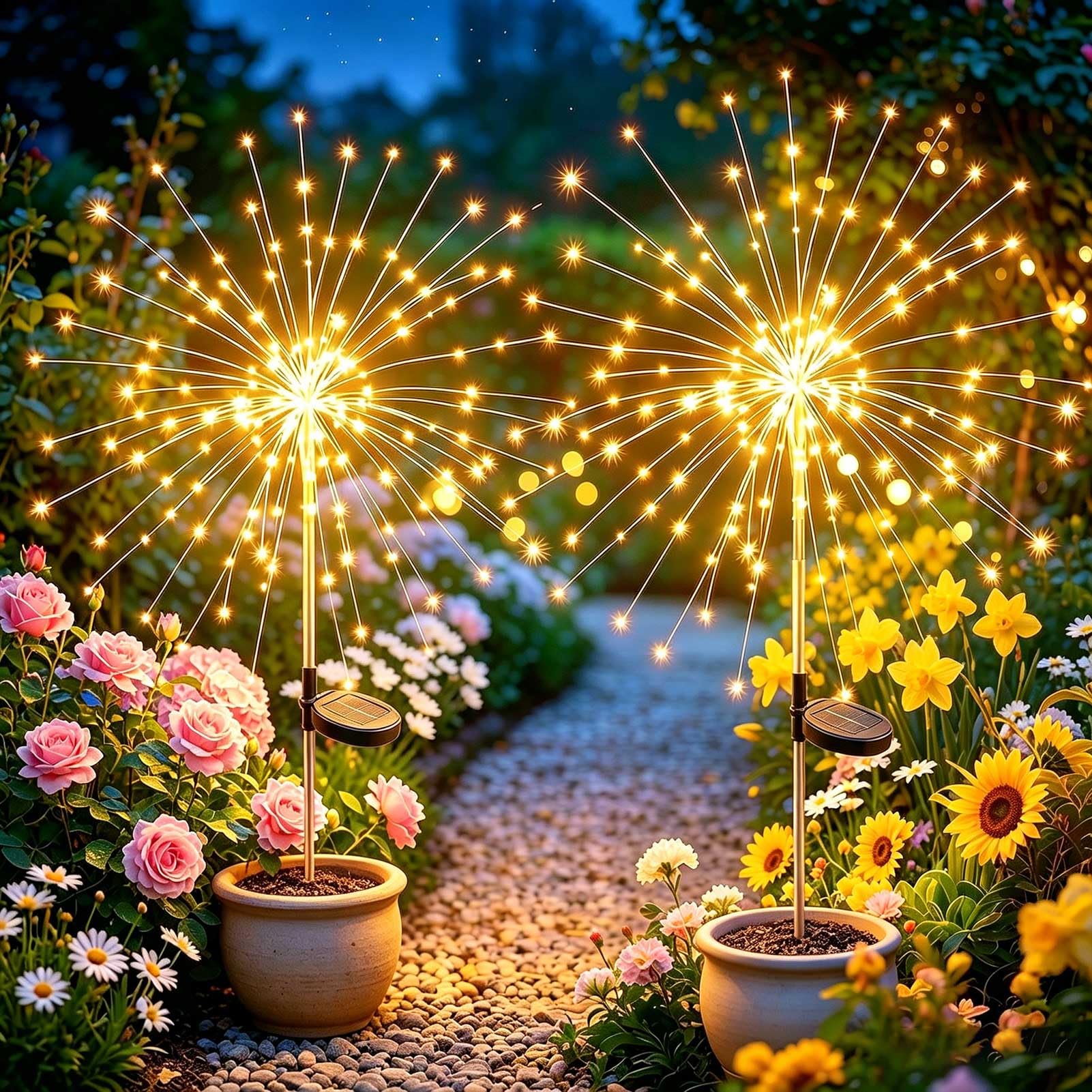 Joycome Solar-Feuerwerksleuchten 2er Set mit 120 LED – Flexible Gartenbeleuchtung für Außen