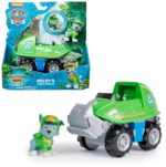 PAW PATROL Jungle Pups Schnappschildkröten-Fahrzeug mit Rocky-Figur – Transformierbares Spielzeug ab 3 Jahren