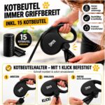 CORTES PETS Rollleine 8M für Hunde bis 50 kg – Ausziehbar mit Kotbeutelhalter & Soft-Grip – Bild 5