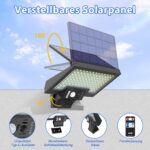 JESLED 108 LED Solarleuchte mit Bewegungsmelder – 800 LM Sicherheitslicht IP65 für Garten & Garage – Bild 3