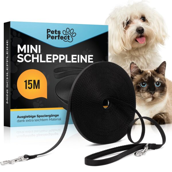 Pets Perfect Schleppleine 15m – Trainingsleine für kleine Hunde & Katzen, ultraleicht & robust