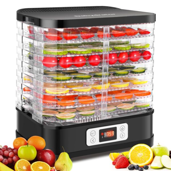 Nictemaw Dörrautomat Edelstahl 400W mit 8 Tabletts – Profi-Dörrgerät für Obst, Fleisch & Kräuter