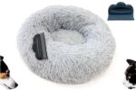Borcelle Natural Donut-Hundebett Ø 50 cm mit Plüsch & Haarentfernerbürste – Wärmespeicherndes Katzenbett