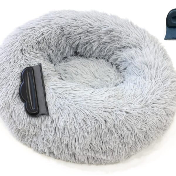 Borcelle Natural Donut-Hundebett Ø 50 cm mit Plüsch & Haarentfernerbürste – Wärmespeicherndes Katzenbett