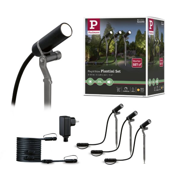 Paulmann Plug & Shine Plantini LED Außenleuchte Set – 3000K Warmweiss für Garten