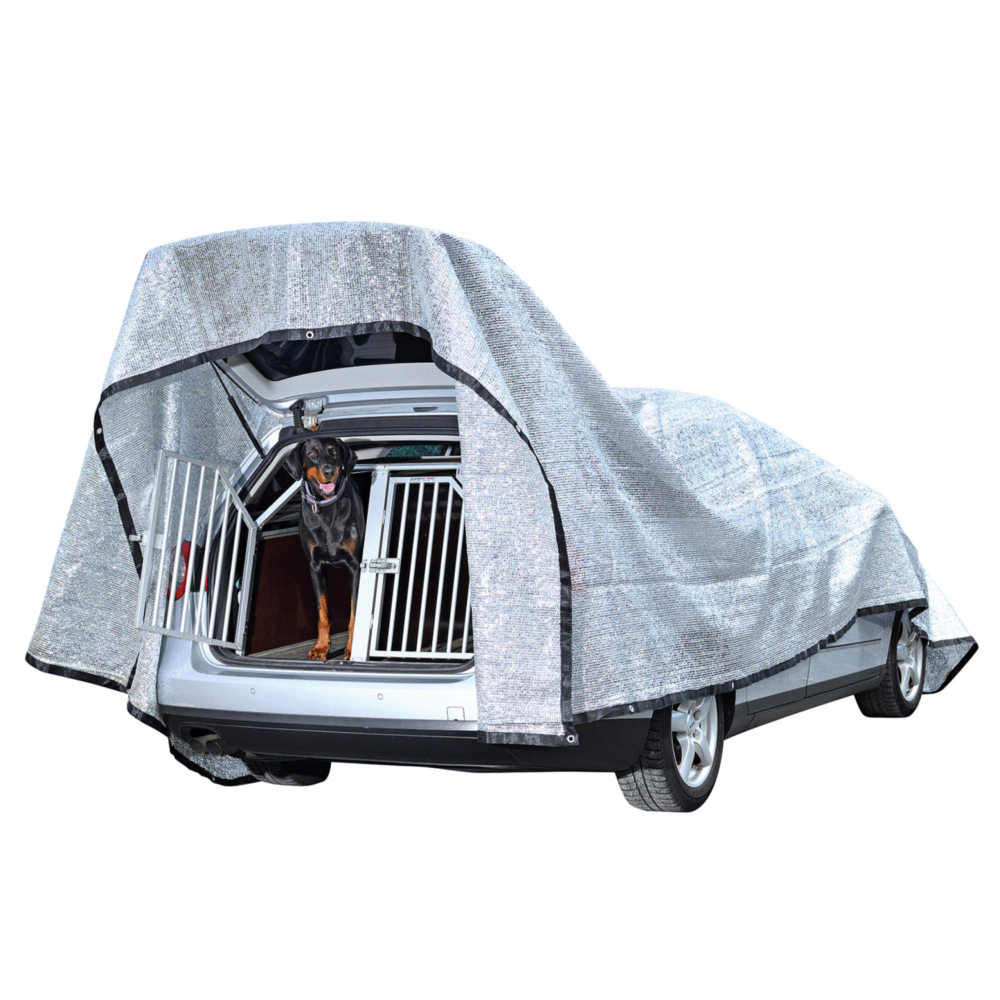 Petgold UV-Schattennetz Auto 3x4 m – Aluminium-Hitzeschutzplane mit Ösen für Hunde & Camping