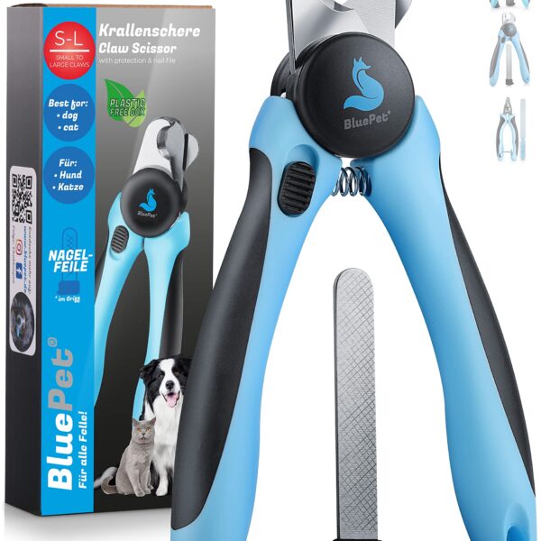 BluePet Krallenschere für Hunde & Katzen – Sicherer Schnitt mit integrierter Feile