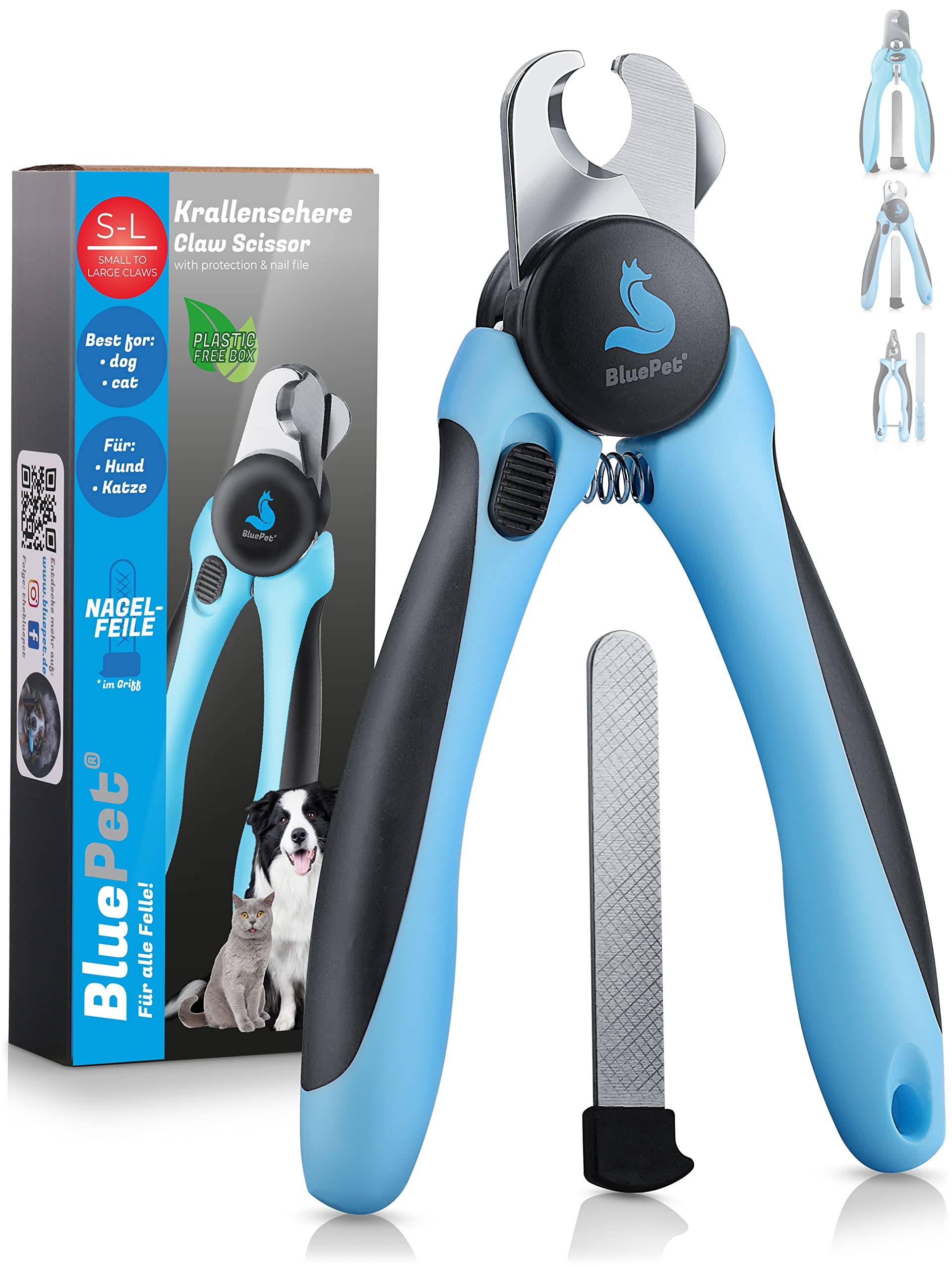 BluePet Krallenschere für Hunde & Katzen – Sicherer Schnitt mit integrierter Feile