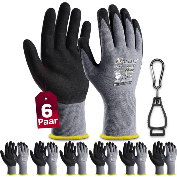 Nopaben 6er Pack Arbeitshandschuhe – Montagehandschuhe mit Nitrilbeschichtung für Handwerk