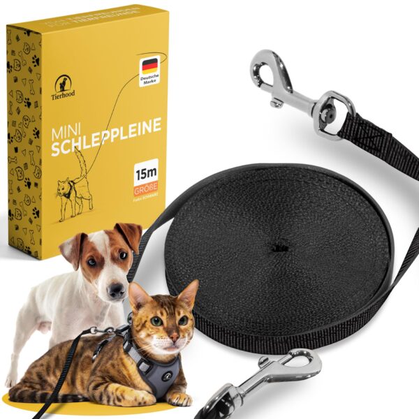 Tierhood Schleppleine 15m – ultraleichte Katzenleine mit Karabiner für Katzen & kleine Hunde