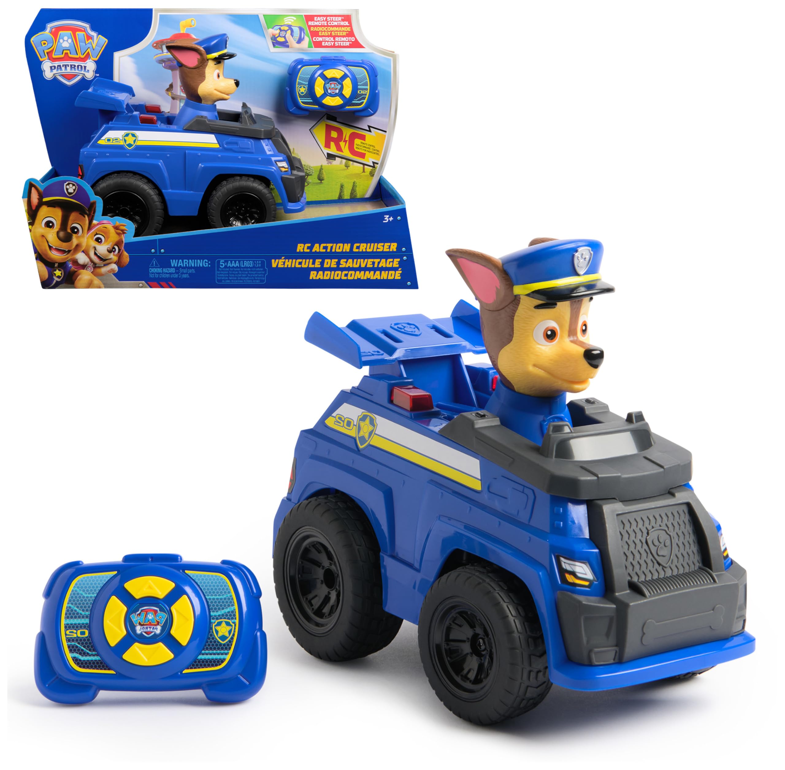 PAW Patrol Chase Polizeiauto ferngesteuert 25 cm mit LED-Lichtern – RC-Auto für Kinder ab 3 Jahren