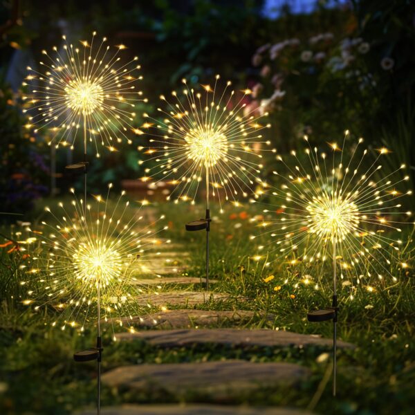 GIGALUMI 4er Set Solarleuchten mit 120 LEDs – Feuerwerk Gartendeko für Balkon & Terrasse