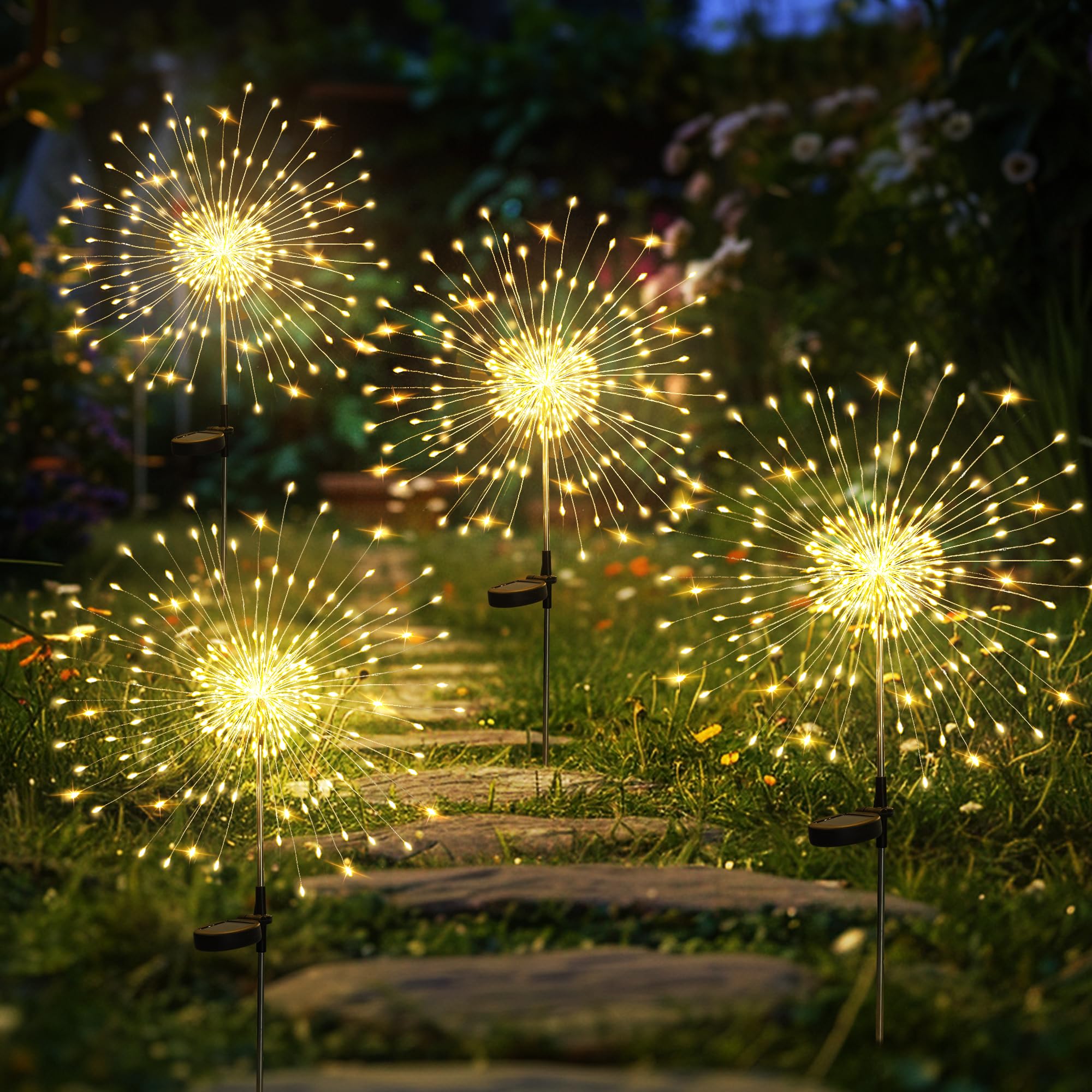 GIGALUMI 4er Set Solarleuchten mit 120 LEDs – Feuerwerk Gartendeko für Balkon & Terrasse