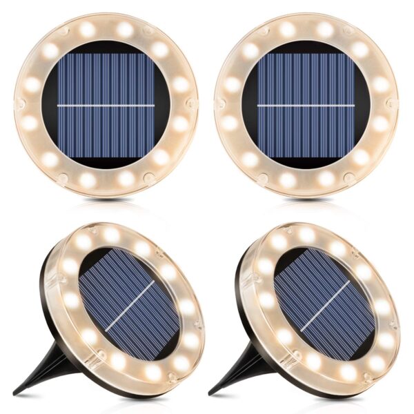 Shuniu Solar Bodenleuchte 4er Set mit 12 LEDs – IP65 Warmweiss für Garten & Gehweg
