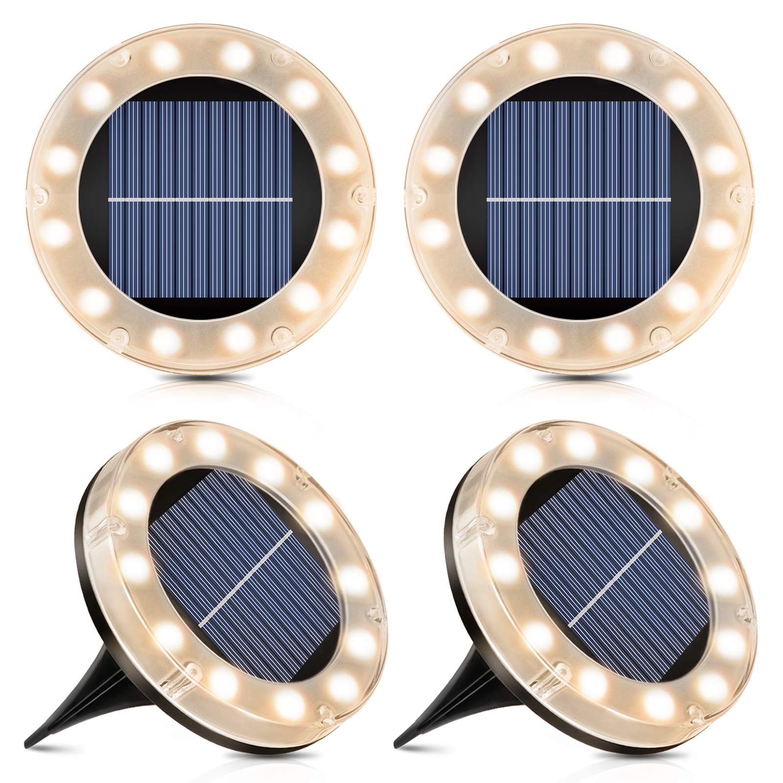Shuniu Solar Bodenleuchte 4er Set mit 12 LEDs – IP65 Warmweiss für Garten & Gehweg