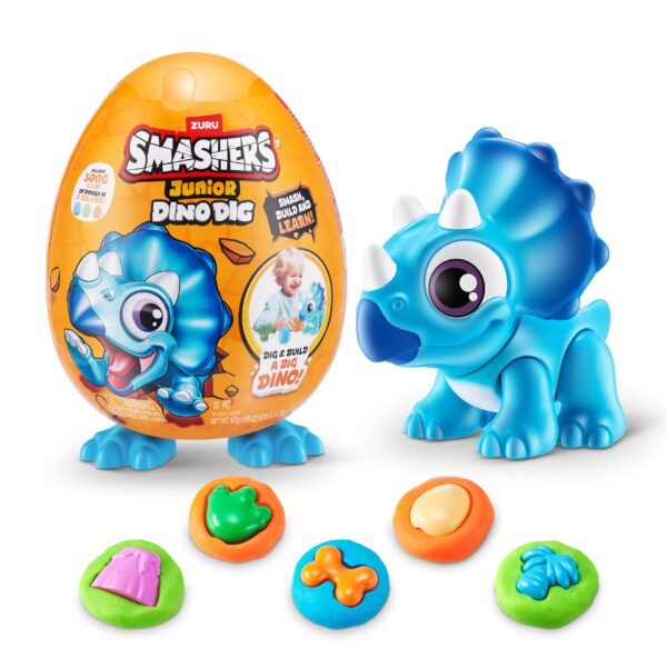 ZURU Smashers Junior Dino Dig Ei (Triceratops) – Dinosaurier Ausgrabungs-Spielset für Kleinkinder
