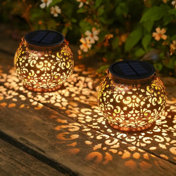 JOYCREATOR Solarlaterne 2er Set – IP65 Vintage LED Gartenleuchte Warmweiss für Aussen