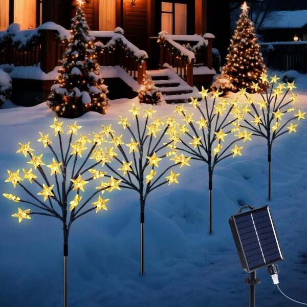 Ninonly Solar Sternleuchten 4er Set mit 80 LED & Fernbedienung – IP65 Weihnachtsdeko für Garten