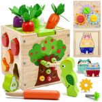 AiTuiTui Motorikwürfel 5 in 1 – Montessori Lernspielzeug aus Holz für Kinder ab 18 Monaten