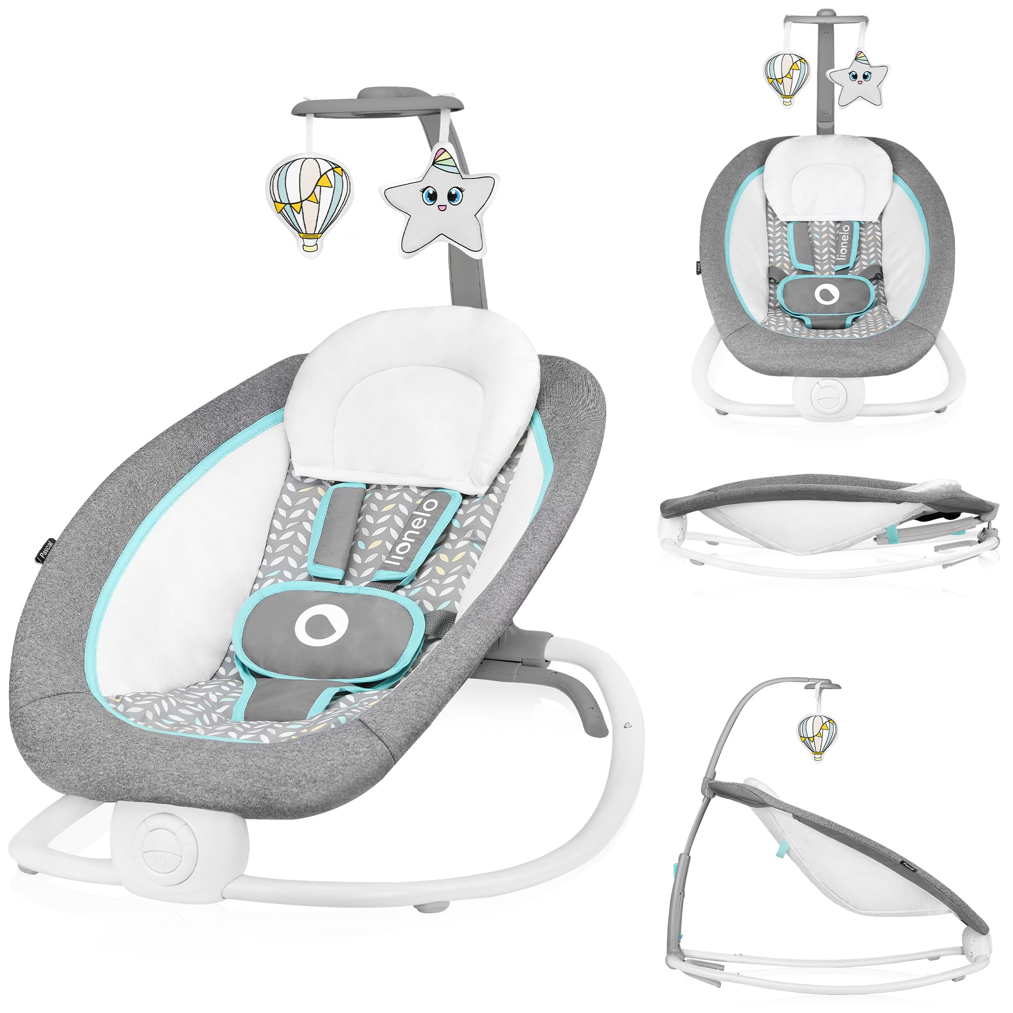 Lionelo Pascal Baby Wippe – 5 Melodien, Vibrationen & 4-fach verstellbar für Neugeborene
