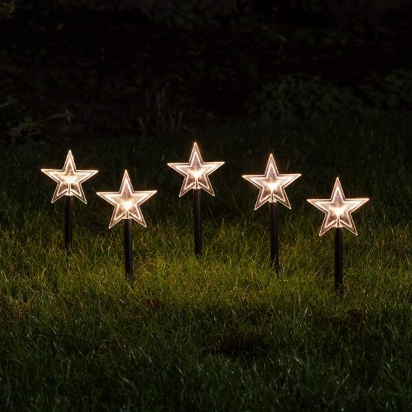 Lights4fun 5er-Set LED Acryl-Sterne – Warmweisse Weihnachtsbeleuchtung für Garten & Balkon