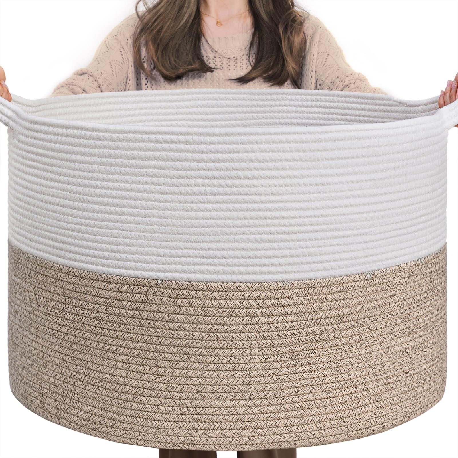 TIMEYARD Aufbewahrungskorb 55×35 cm Baumwollseil – Grosser Wäschekorb für Wohnzimmer & Kinderzimmer