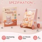 ROBUD Lauflernwagen Holz Rosa – 8 Aktivitäten für sichere erste Schritte ab 12 Monaten – Bild 3