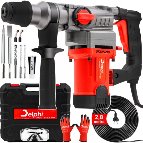 Delphi Bohrhammer SDS Plus 2200W – 3-in-1 Elektrowerkzeug mit Zubehörset & Koffer