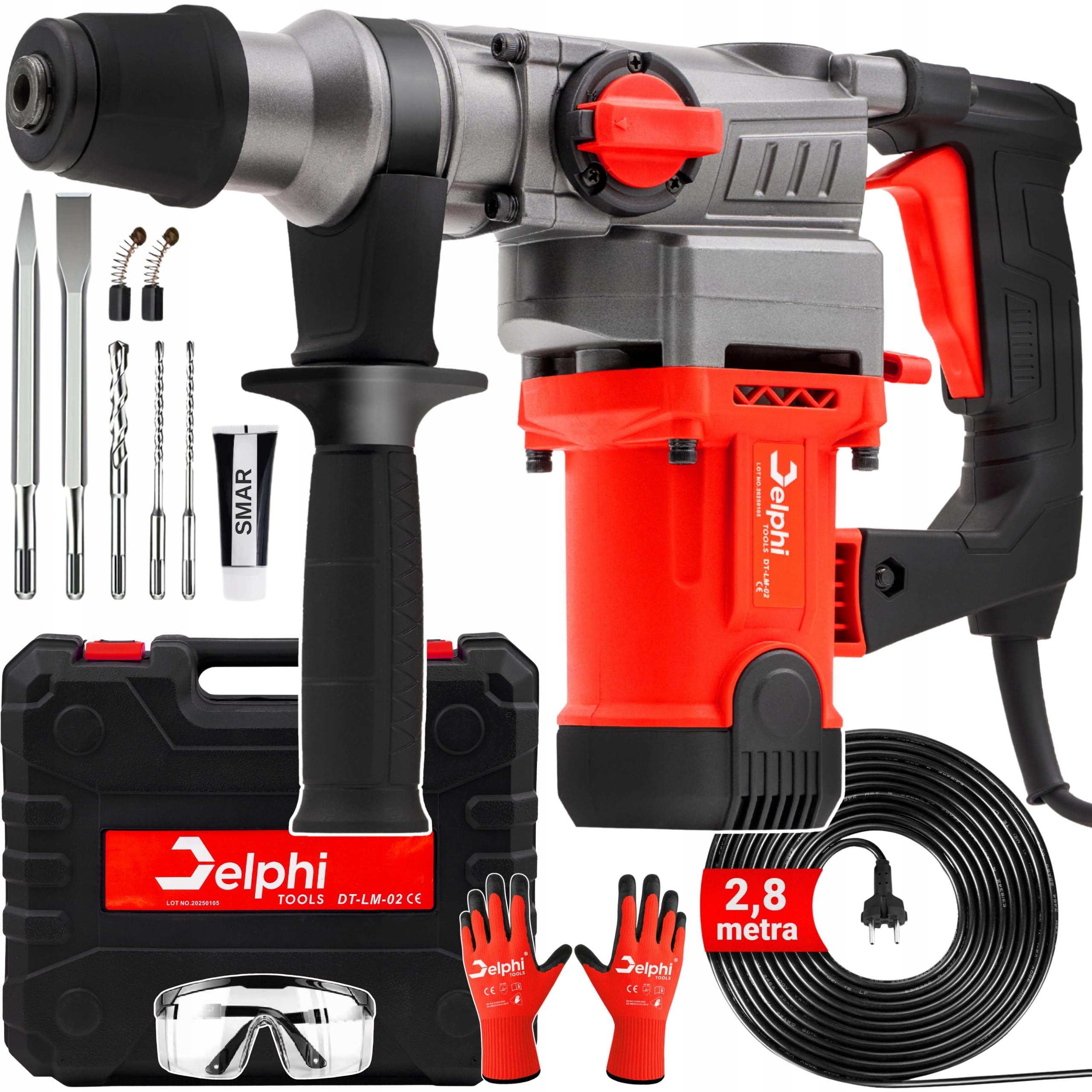 Delphi Bohrhammer SDS Plus 2200W – 3-in-1 Elektrowerkzeug mit Zubehörset & Koffer
