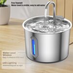 JLVDXN Edelstahl Katzenbrunnen 2,2L mit LED & 2 Filtern – Ultraleise Trinkbrunnen für Katzen – Bild 7